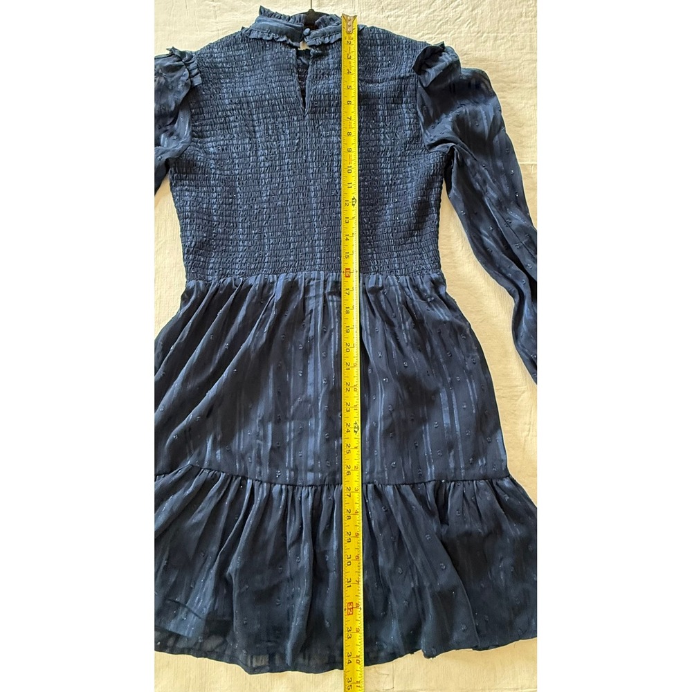 Lulus Heartful Romance Navy Striped Smocked Long Sleeve Mini Dress Size M - Picture 10 of 11